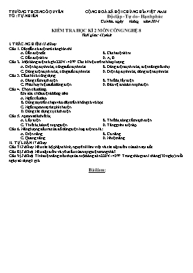 Kiểm tra học kì 2 môn Công nghệ 8